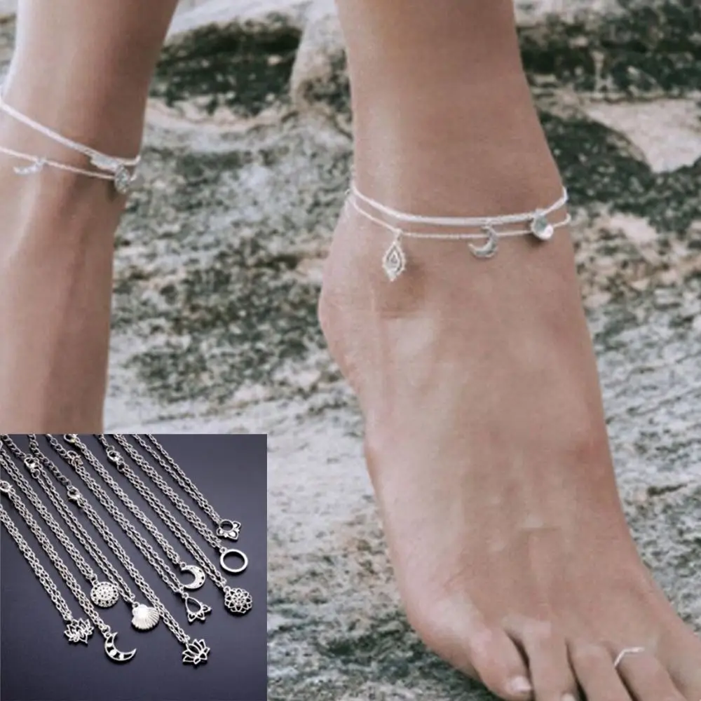 

2018 Newest 1pc Women Shell Lotus Moon Circle Anklet Bohemia Style Foot Chain Beach Summer fashion Jewelry