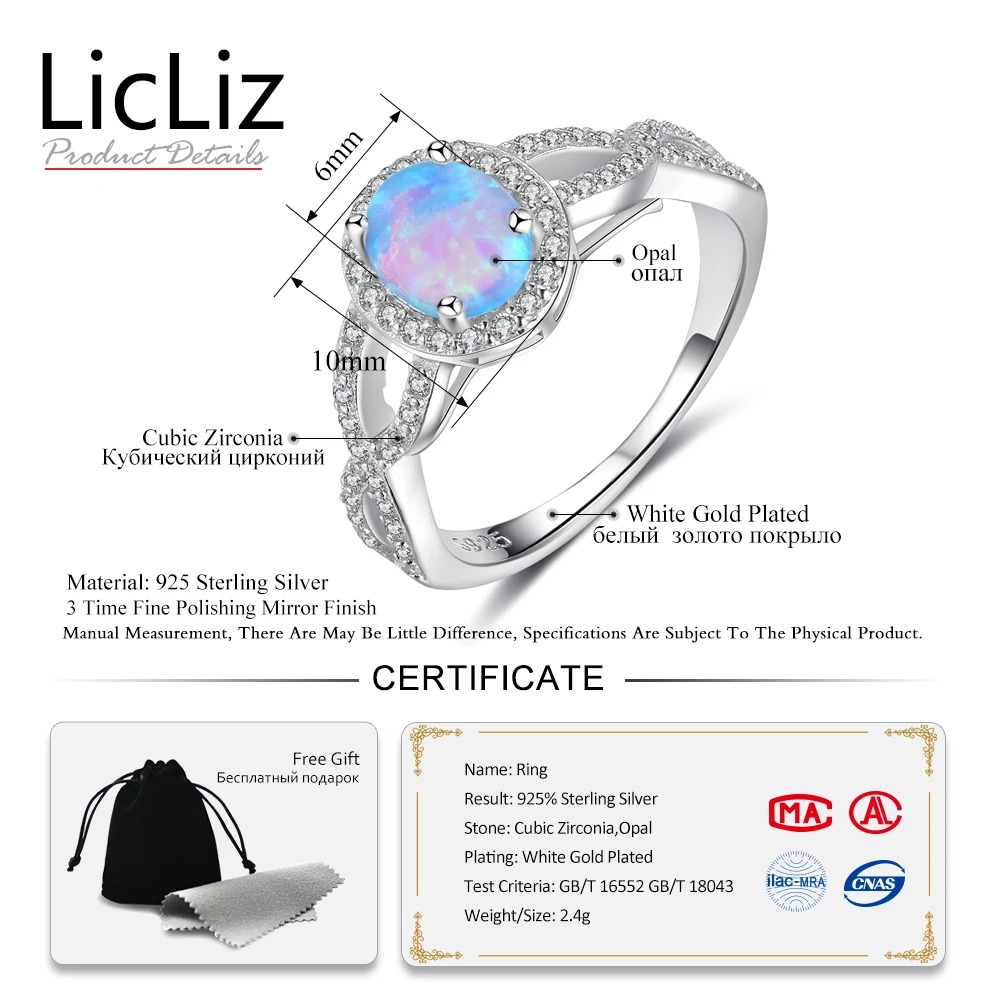 LicLiz 925 Серебряное бесконечное кольцо CZ Кольцо с цирконом Вечность Группа женские ювелирные изделия Овальный Синий огненный опал обручальное кольцо LR0507
