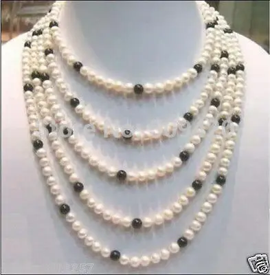 

W&O667 >>NATURAL 7-8MM SOUTH SEA WHITE BLACK AKOYA PEARL NECKLACE 100