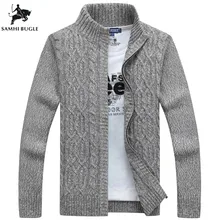 Мужские свитера для зимы, утолщенный теплый кашемировый свитер, мужской модный кардиган на молнии, мужской серый черный свитер для мужчин