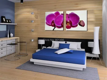 

Factory Price -2 pieces/panles purple orchid flower pictures print on canvas for modern home bedroom decoration,free shipping