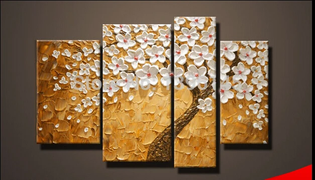 

Free Shipping No Frame 100% Hand-painted Modern Abstract Huge Wall Art Oil Painting On Canvas 4pieces as set Flower Pictures