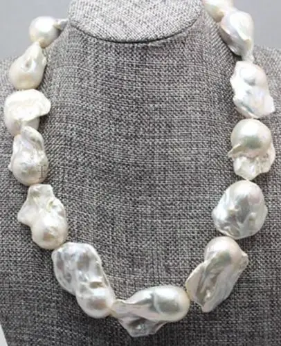 

free shupping 08148 Huge 18 natural south sea white baroque pearl necklace AAA