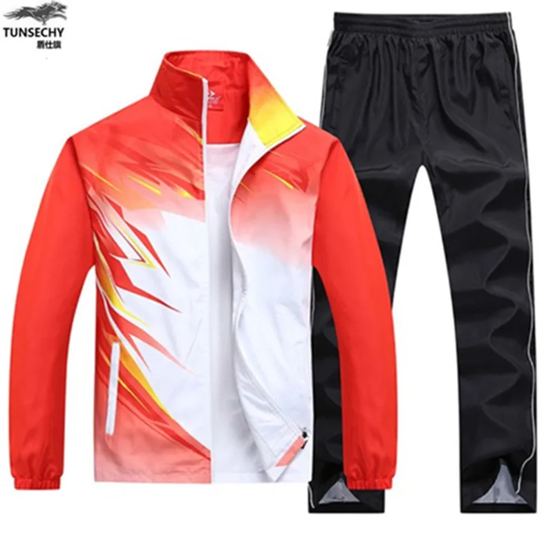 TUNSECHY New Spring and Autumn Men's Sports Suit Pioneer Women's Sportswear Suit Coat + Trousers Gradual Brand Clothes M-4XL