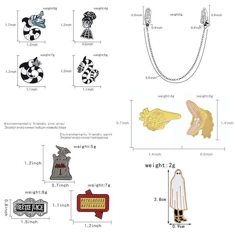 Qihe ювелирные изделия Beetlejuice коллекция булавок Хэллоуин нагрудные булавки темные значки фильм ужасов вентилятор подарок аксессуары готика ювелирные изделия для девочек