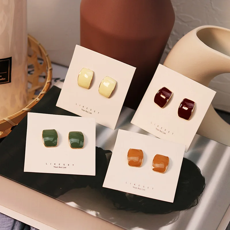 

Office Lady Simple Mini Stud Earring Pure Color Paint Ear Jewelry Gift Curved Rectangle Fashion Vintage Stud Earrings Accessory