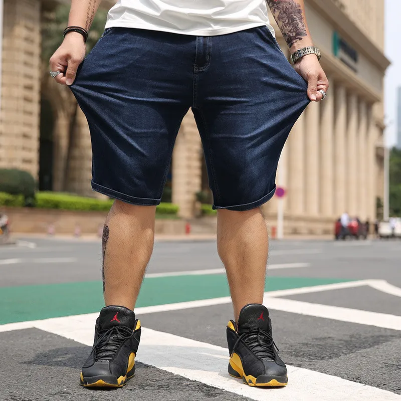 Джинсы мужские Новые Большие размеры тонкие джинсовые шорты мужские свободные 6 точечные шорты с высокой талией Прямые Стрейчевые шорты больше размеров 38-46 48