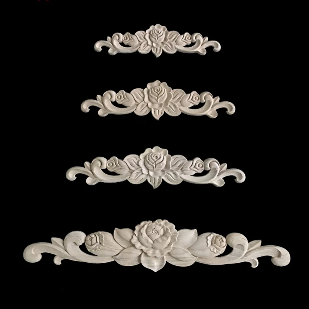 Buy Wood Appliques Exquisite Flower Wood Carved Decal Corner Onlay Applique