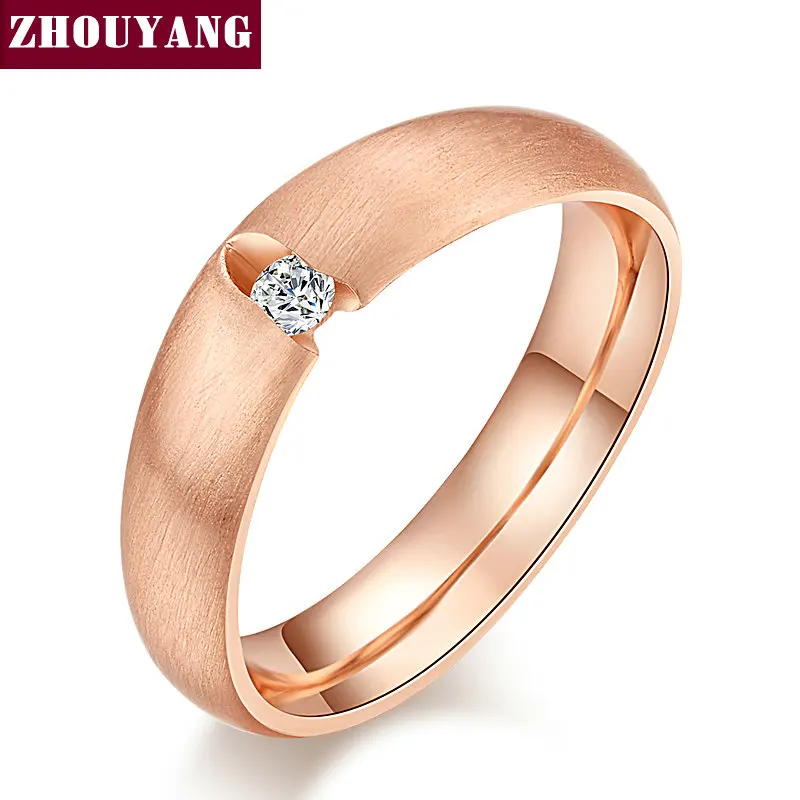 

ZHOUYANG Top QualityCubic Zirconia Wire Drawing Process Rose Gold Color Lover's Ring Full Sizes ZYR435 ZYR436