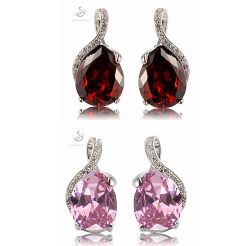 Fleure esme engagement wedding drop earrings jewelry earrings for women lovely red pink cubic zirconia rhodium plated r838 r841