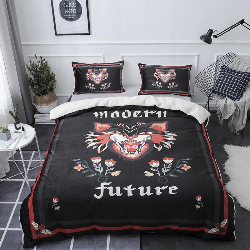 

2017 Winter bedding set Black white stripe bed linens Queen size bed sheet Fleece fabric bed set bedding