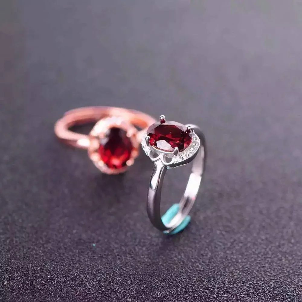 Натуральный красный камень гранат кольцо природных драгоценных камней кольцо S925 серебро Модный Элегантный Изысканный круглый женщин