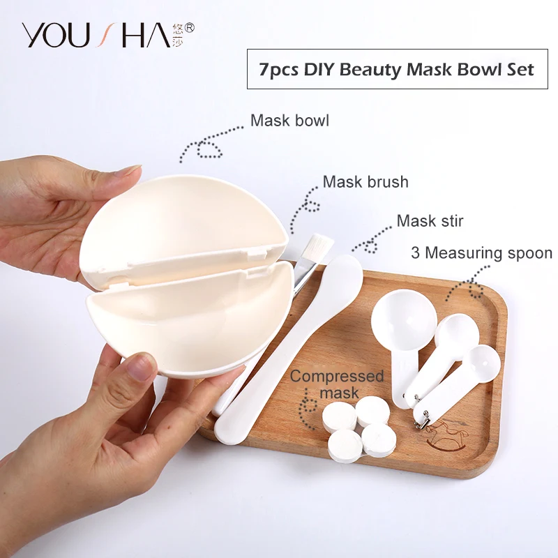 YOUSHA 7pcs Mask Bowl Face Beauty Cosmetic Bowl Makeup Tool with Compressed Mask Brush Mixed Stir Spatula Stick Measuring Spoon