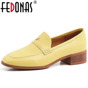 

FEDONAS New Women Shoes Brand Design Top Quality Genuine Leather Spring Summer Shoes Woman Casual Square Heel Rome Concise Pumps