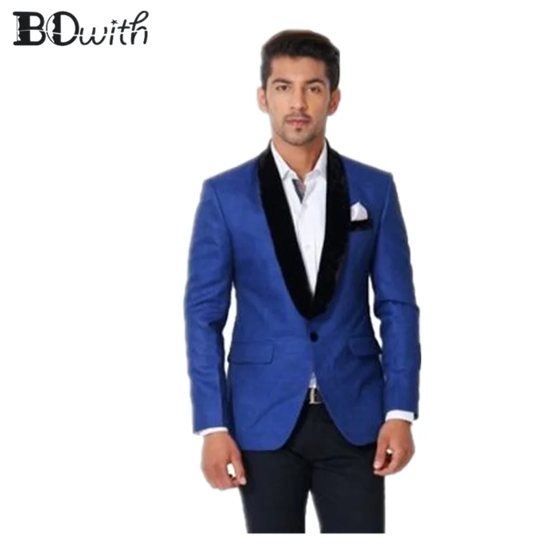 

Wedding Men Suit Royal Blue Shawl Collar Slim Fit 2 Pieces (Jacket +Pant) Custom Made For Wedding Groom Tuxedos Formal Suits