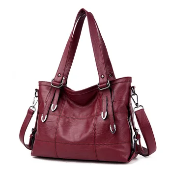 

Women Fashion Casual Car Suture Soft Faux Leather Tote Bags Autumn Large Capacity Solid Color Zipper Shoulder Bags