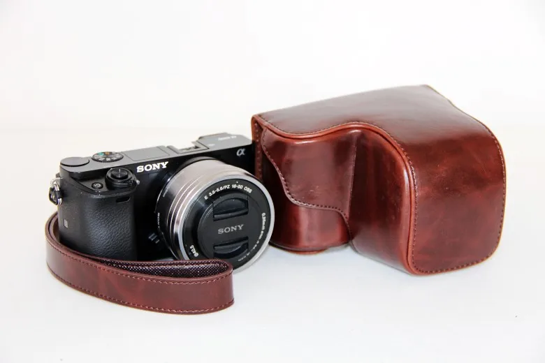 NEW Camera Leather case bag cover for Sony Alpha A6000 16 50mm lens