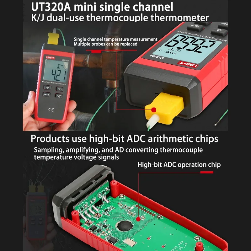 UNI-T мини-термометр контактного типа; UT320A/UT320D промышленный контактный термометр/термопара термометр