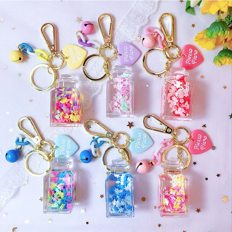 

Cute girl heart wishing bottle keychain creative love candy liquid crystal quicksand key chain bag pendant
