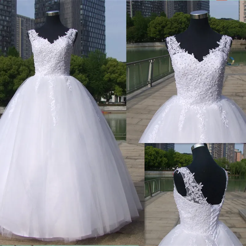 

Ball Gowns Spaghetti Straps White Ivory Tulle Wedding Dresses 2022 with Pearls Bridal Dress Marriage Customer Made Size