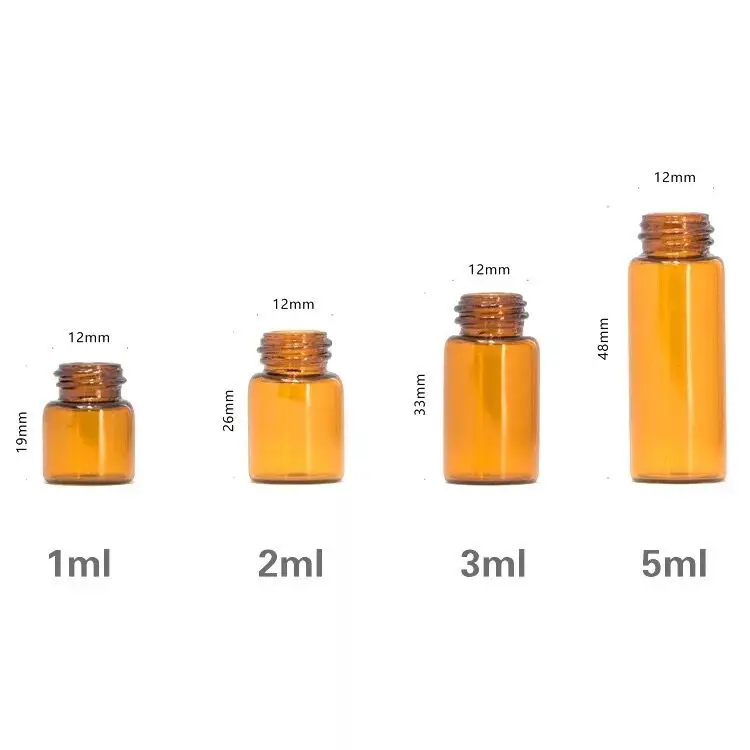 10 шт./лот 1 мл/2 мл/3 мл мини Янтарное стекло Эфирные масла реагенты многоразового образца бутылки коричневого стекла Флаконы с крышкой стеклянные банки