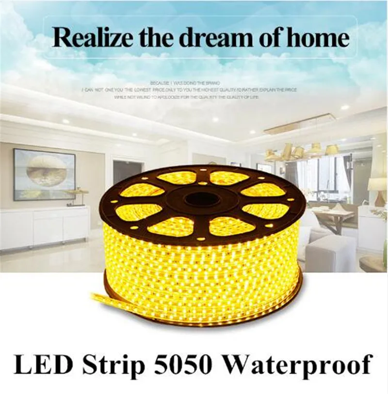  LED Strip 5050 Waterproof 220V IP66 High Voltage 230V LED Flexible Strip Power Plug 60leds/m Garden holiday party 