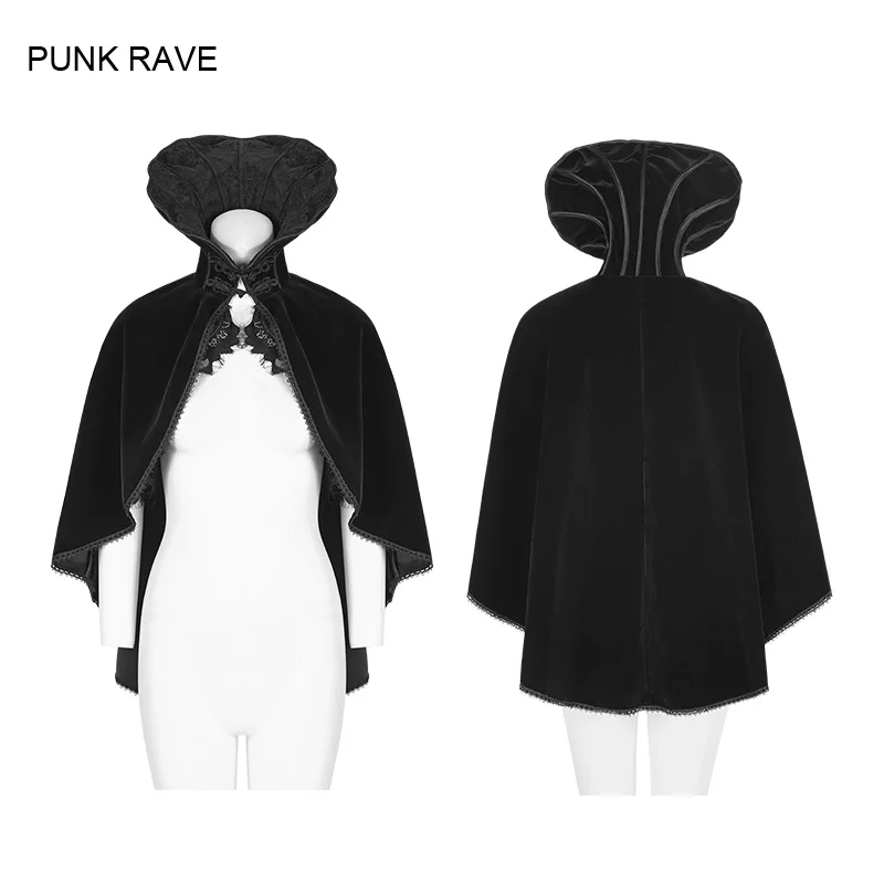 PUNK RAVE Women Gothic Vintage Palace Positioning Necktie Cloak  Cosplay Cloak Coat Victorian Evening Party Woolen Cloak