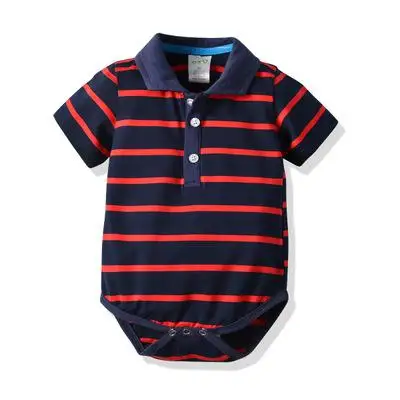 Лидер продаж! Летняя Одежда для новорожденных мальчиков тонкий костюм с короткими рукавами детский комбинезон в разноцветную полоску, хлопковая Повседневная Пижама - Цвет: navy