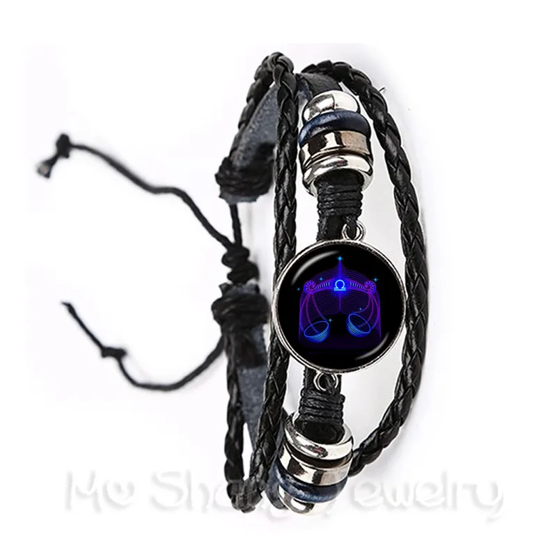 

Libra/Scorpio/Sagittarius/Capricorn/Aquarius/Pisces Zodiac Signs Bracelet Retro 12 Constellations Cabochon Glass Gem Birthday