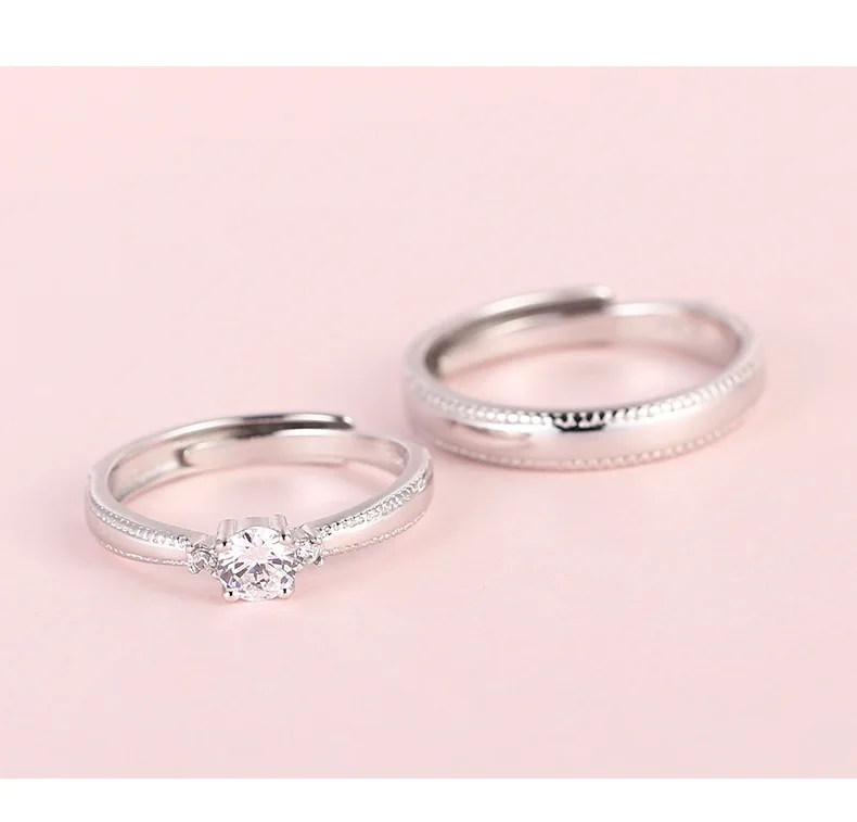 925 пробы, серебряные кольца для пар для мужчин и женщин, циркониевые милые ювелирные изделия, подарок, регулируемые кольца для помолвки, свадьбы