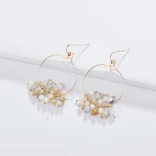 Primavera verão moda fantasia feminino jóias naturais contas de pedra cluster brincos de gota