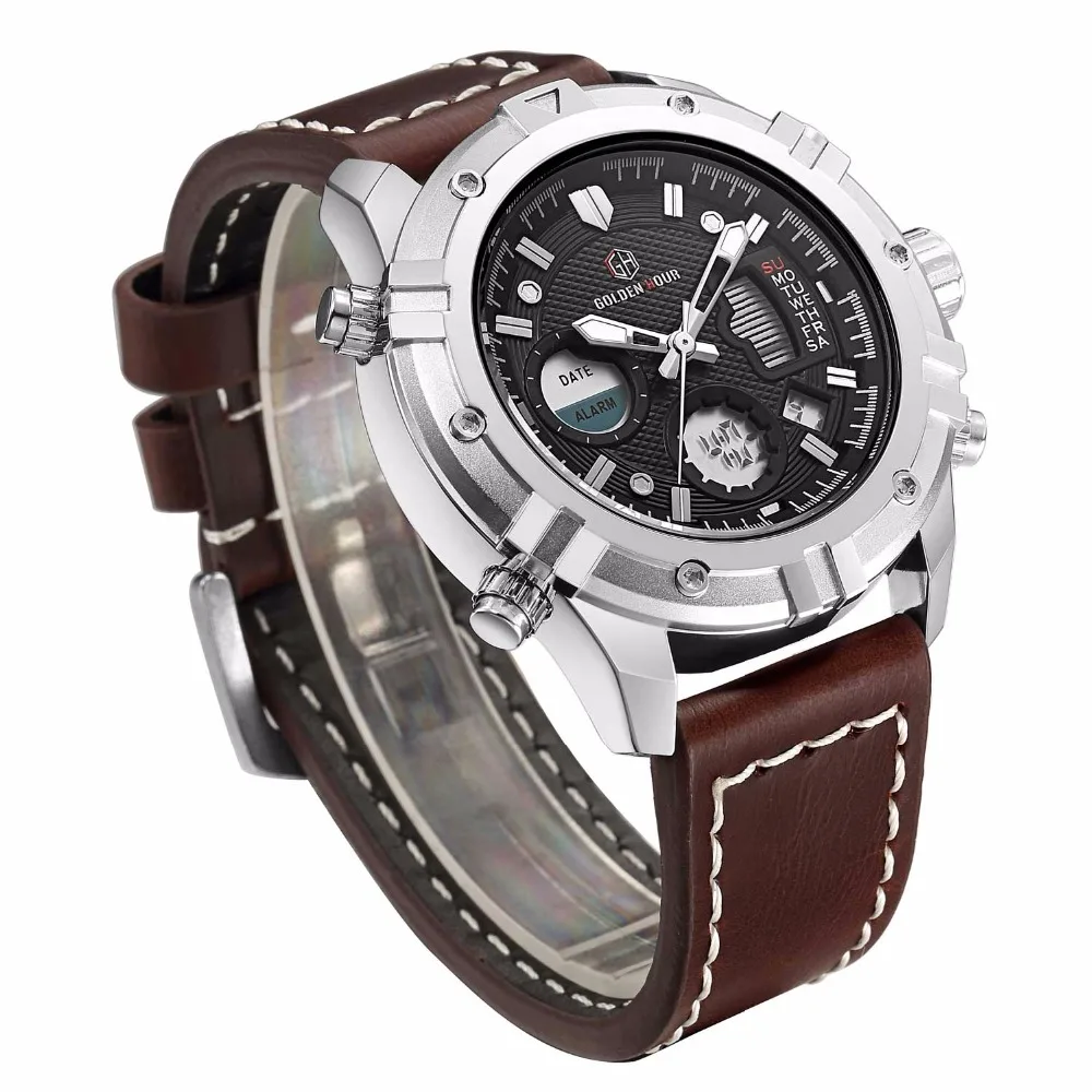 Новый черный для мужчин s часы лучший бренд класса люкс кварцевые аналоговые цифровые часы кожа Военная Униформа спортивные наручные ч