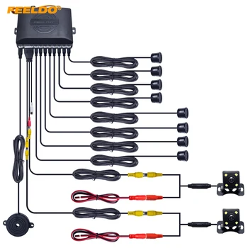 

FEELDO 1Set Car 8-Sensor Parking Sensor with 2pcs Night Vision LED Camera Dual Visual Rearview Video Parking Radar System #CT938