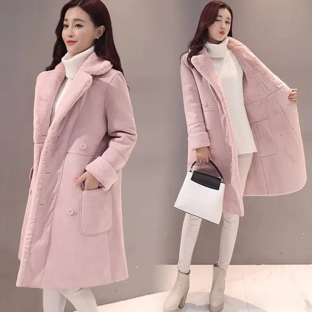 Best price at $101 Cheap Lamb Wool Coat Women 2016 Plus Velvet Thick Winter Jacket Women Suede Maxi Coats Manteau Femme Cotton Jacket Outwear C2759