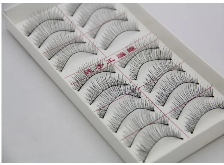 Ручной работы из хлопка естественный вид Поддельные ресницы Lashes черный хлопок полосы крест-накрест стиль 10 пар = 1 коробка