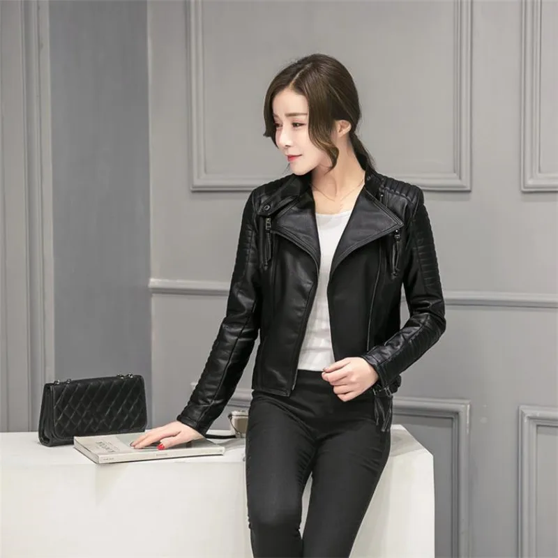 

Spring Autumn Women's Coats Black Zippers Coat Motorcycle Jackets Biker Jacket