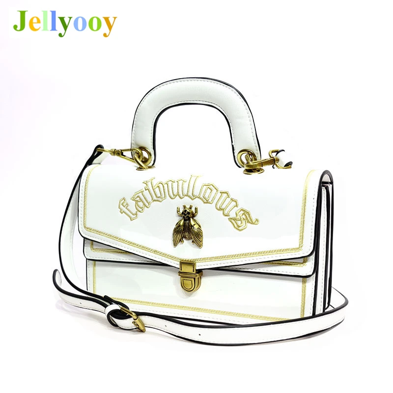 

Women Leather Handbags Embroidery Letter Bag Metal Small Bee Shoulder Messenger Bags High Quality Famous Designer Crossbody Bags