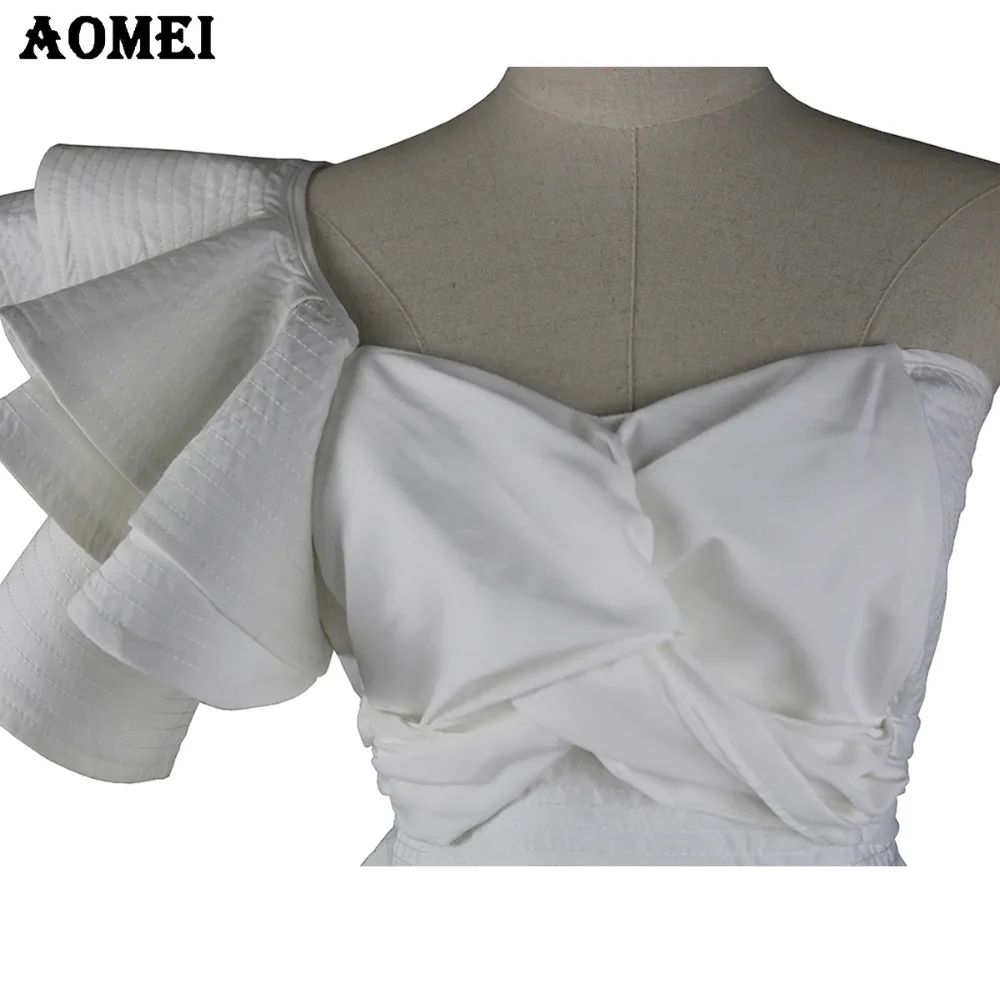 Женская белая многослойная блузка с оборками на одно плечо, сексуальные топы, летняя повседневная одежда для вечеринок, рубашка на молнии, Chemisier Femme, женские блузы