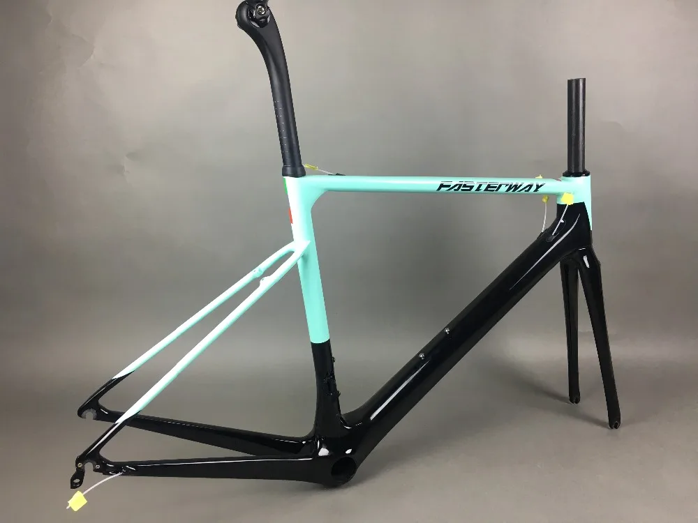 Best light blue 2019 TAIWAN FASTERWAY classic carbon road frameset UD weaves carbon bike frame:Frameset+Seatpost+Fork+Clamp+Headset 18