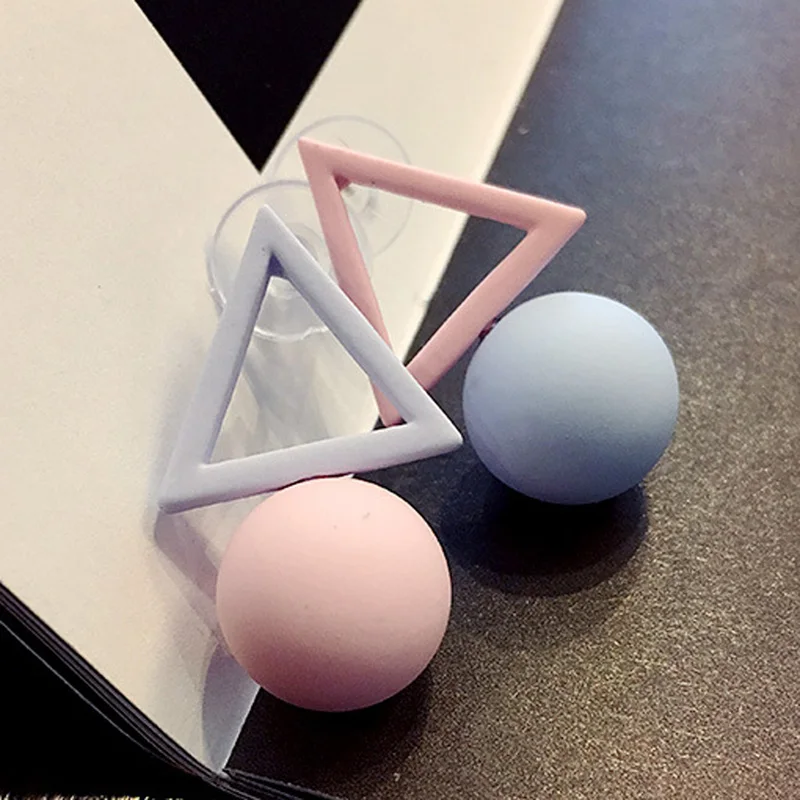 

New 1Pair Women Punk Fashion Triangle Round Geometric Asymmetric Ear Stud Pearl Candy Color Charm Earrings Party Jewelry 2019