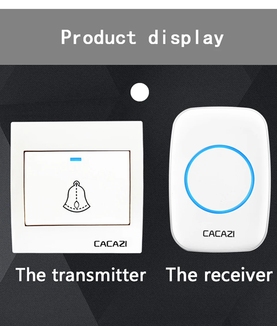 Cacazi, беспроводной дверной звонок Водонепроницаемый 300 м Пульт дистанционного управления 1 кнопка батареи 1 2 приемник домашний дверной