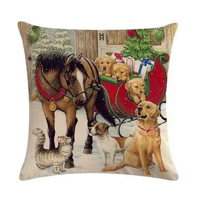Case Decorative Christmas Cover Cat Dog Character Cartoon Horse Pillow Cushion 