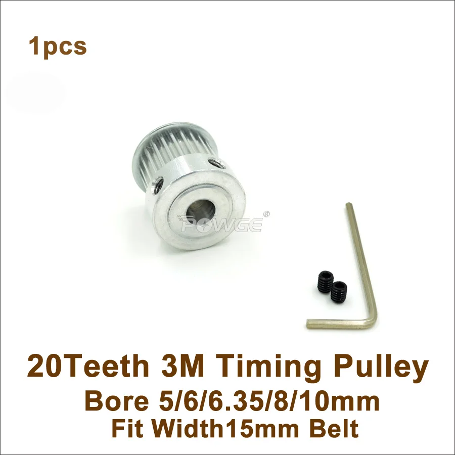 

POWGE 20 Teeth 3M Timing Pulley Bore 5/6/6.35/8/10mm Fit Width 15mm HTD 3M Belt 20T 20Teeth HTD 3M Pulley CNC Engraving