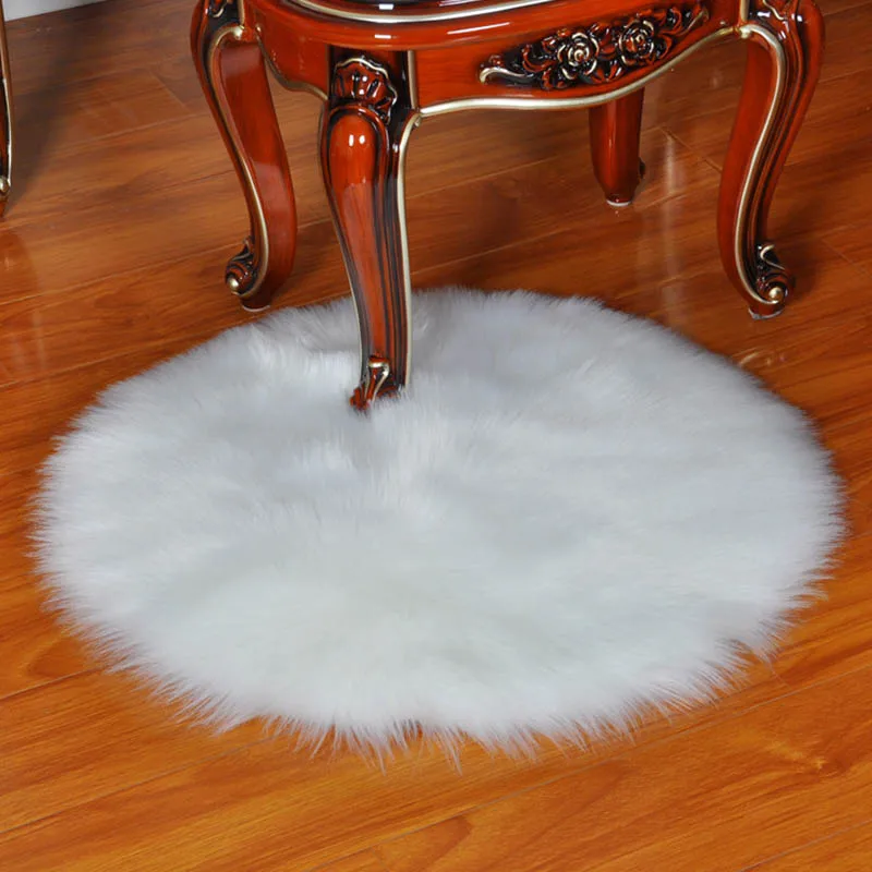 

Hairy Carpet Soft Chair Cover Sheepskin Rug Skin Fur Area Rugs Seat Pad Artificial Textile Round Artificial Wool Bedroom Mat