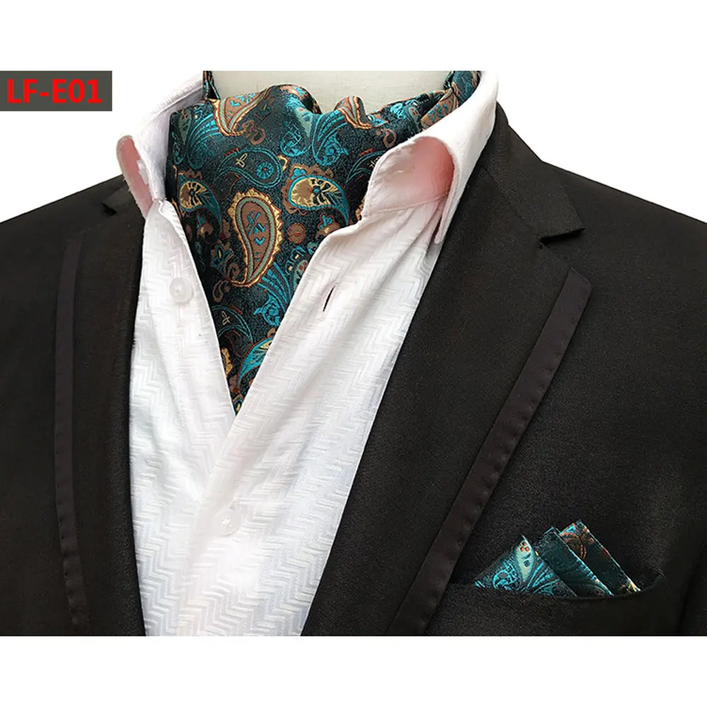  Mens Cravat Bright Color Paisley Ascot Scarf Handkerchief Pocket Square Set