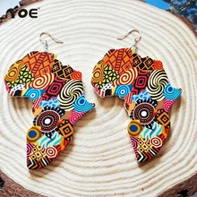 IYOE étnico exagerando espíritu africano mapa pendiente mujeres Vintage geométrica Circular de madera gota pendientes boda fiesta joyería