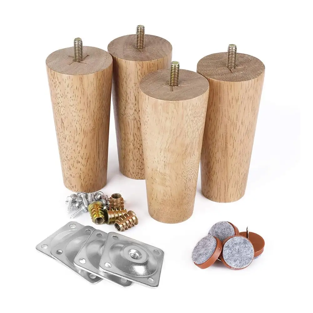 Comprar 4,7 ”juego de patas de sofá para mobiliario de madera maciza M8 perno de roble Tapered reemplazo sofá silla mesa de café gabinete patas Juego de 4