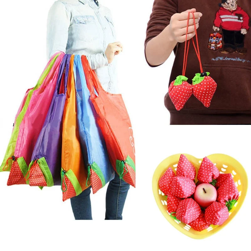 

Large Strawberry Eco Shopping Travel Tote Bag Folding Reusable Grocery Nylon Bag