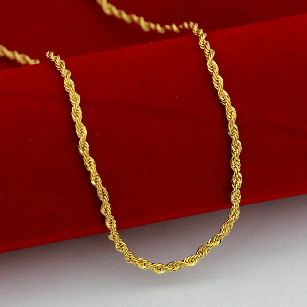 mucho arco Novia Cadena trenzada fina para hombre y mujer, cuerda de oro amarillo sólido, 24  pulgadas, 3mm|rope chain|chain for womengold rope chain - AliExpress
