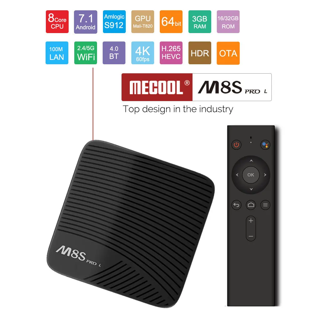 

Mecool M8S PRO L With Voice Control H.265 4K TV Box Android 7.1 Smart TV Box Amlogic S912 3GB DDR3 16/32GB Rom Set-top Box